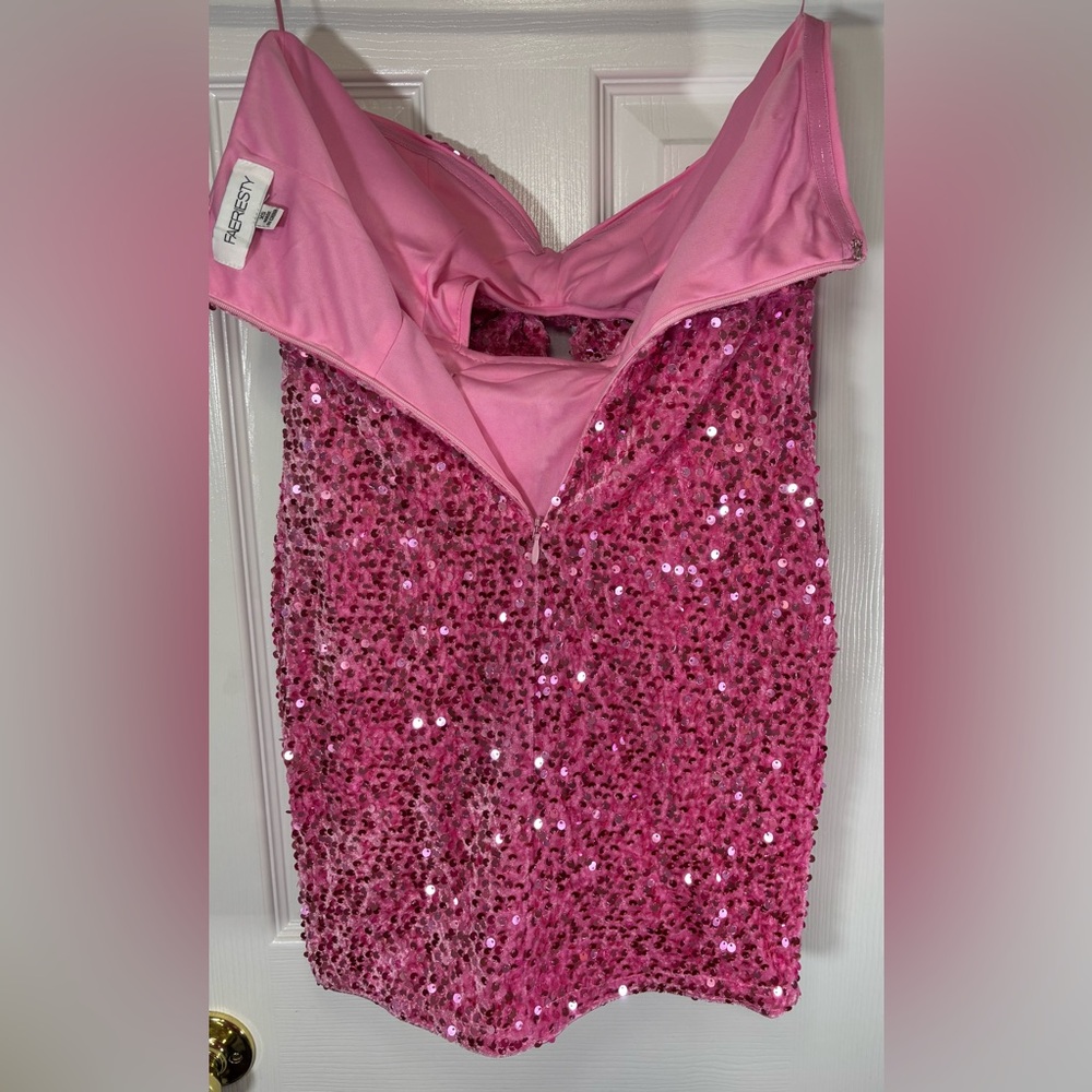 NWOT FAERIESTY SZ XS PINK Strapless Mini Sweetheart Neckline With Bow - Picture 5 of 7